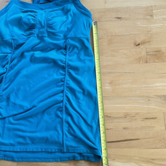 Athleta Teal Scrunch Ruched Lattice Cross Back Tank Top Size Medium Tall - Picture 8 of 8